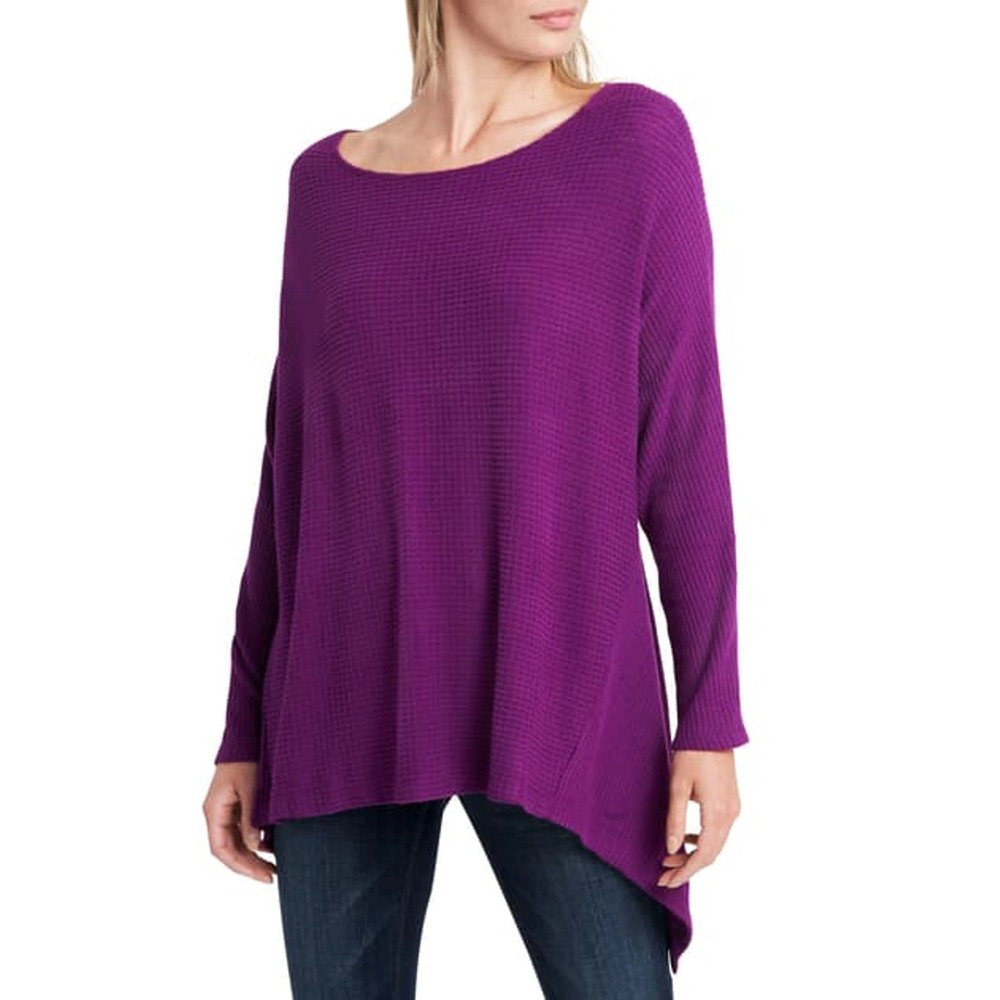 New 1.State Women's M Purple Lightweight Stretch Waffle Twist-Back Tunic Sweater